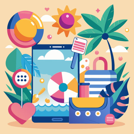 Social Media Addiction: Escaping Reality with Summer Vibesのイラスト素材