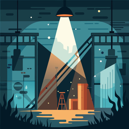 Grunge Interior Bathed in Dramatic Spotlight Illuminationのイラスト素材