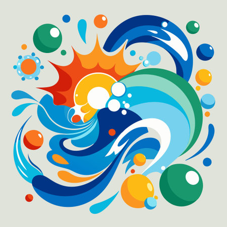 Abstract Vector Clipart of Splashing Water Elementsのイラスト素材