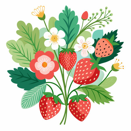 Enchanting Strawberry Bouquet: A Feast for the Senses with Fruits, Flowers, and Foliageのイラスト素材