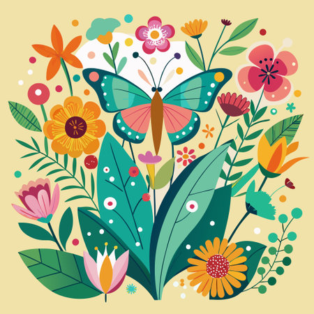 Spring and Summer Butterfly Composition Poster Greetingのイラスト素材