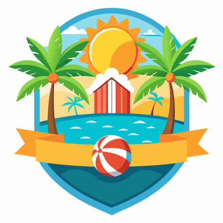 Vibrant Summertime Banner with Beachy Elements and Bold Letteringのイラスト素材