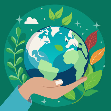 Environmentalist Championing Sustainable Living Practices with Open Hand Gestureのイラスト素材