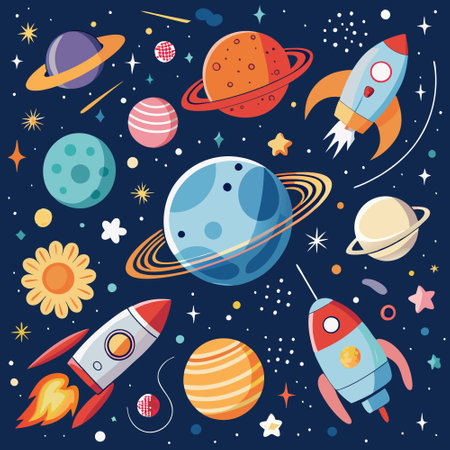 Colorful Space and Planet Elements for Kids Nursery Room Decorのイラスト素材