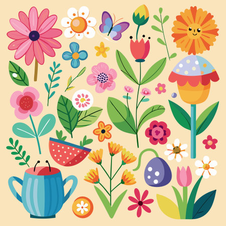 Enchanting Springtime Sticker Collection Adorned with Diverse Floral Embellishmentsのイラスト素材