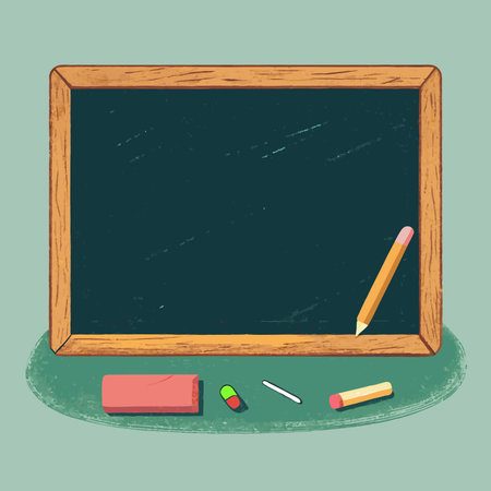 Chalkboard with Colorful Chalks and Eraser for Education or Artのイラスト素材
