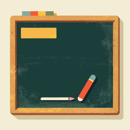 Classroom Essentials: A Textured Blackboard with Colorful Chalks and Eraserのイラスト素材