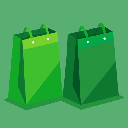 Realistic Mockup of Two Green Paper Bags with Foldable Handlesのイラスト素材