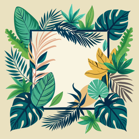 Hand-Drawn Tropical Paradise with Lush Foliage and Letteringのイラスト素材