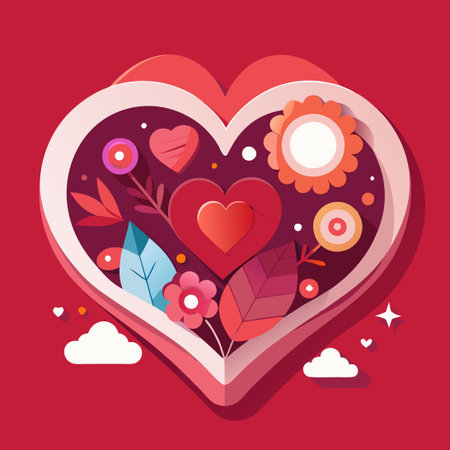 Heart-Shaped Paper Cutout Valentine's Day Card with Romantic Letteringのイラスト素材