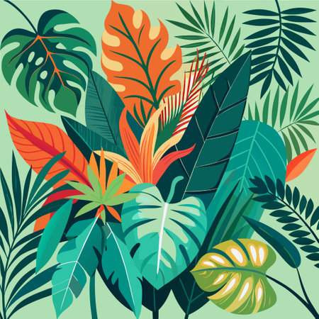 Exotic Tropical Foliage Illustration with Intricate Leaf Detailsのイラスト素材