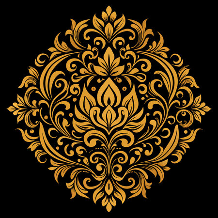 Enchanting Black Damask Flourish Vector Background in Baroque Styleのイラスト素材