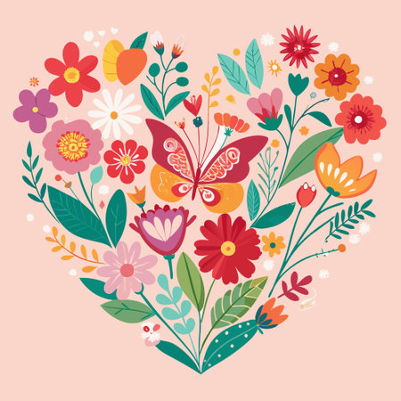 Enchanting Valentine's Day Invitation with Spring Floral Garlandのイラスト素材