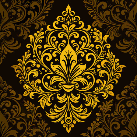 Elegant Vector Baroque Damask Pattern on a Black Backgroundのイラスト素材