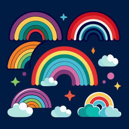Mesmerizing Collection of Vibrant Rainbows Displayed on a Dark Backgroundのイラスト素材