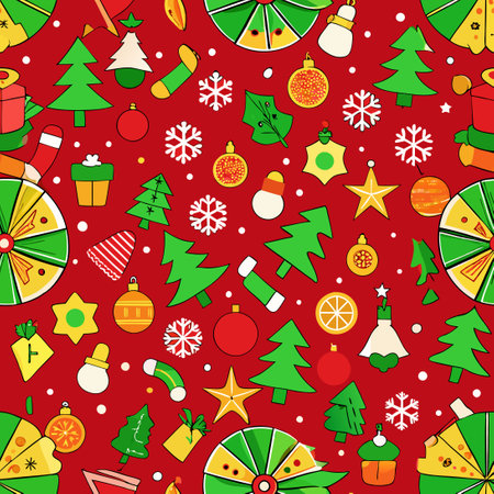Festive Red Christmas Vector Pattern with Geometric Elementsのイラスト素材