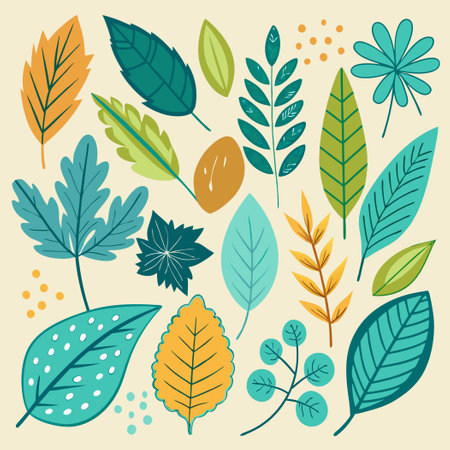 Artistic Doodle Collection Featuring Diverse Leaf Designs in Vector Formatのイラスト素材