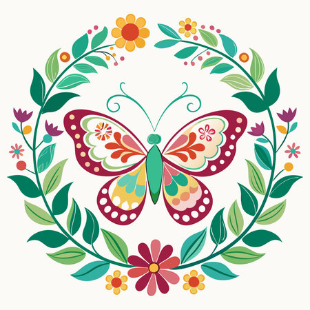 Two Graceful Floral Butterflies Adorned with Detailed Floral Motifsのイラスト素材