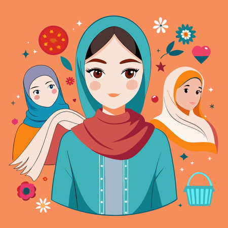 Artistic Sketch of a Fashionable Muslim Girl Adorned in a Hijabのイラスト素材
