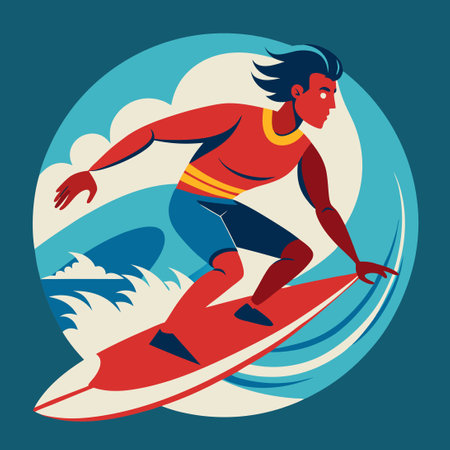 Surf Rider's Day: A Vector Illustration of a Surfer Catching a Waveのイラスト素材