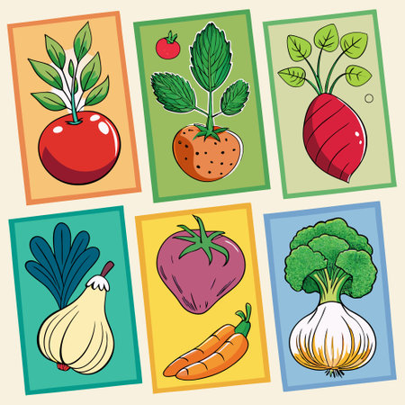 Vibrant Hand-Drawn Vegetable Cards Collection for Educational Purposesのイラスト素材