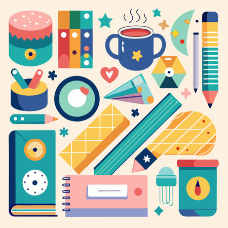 Vibrant Washi Tape Collage for Creative Stationery Projectsのイラスト素材