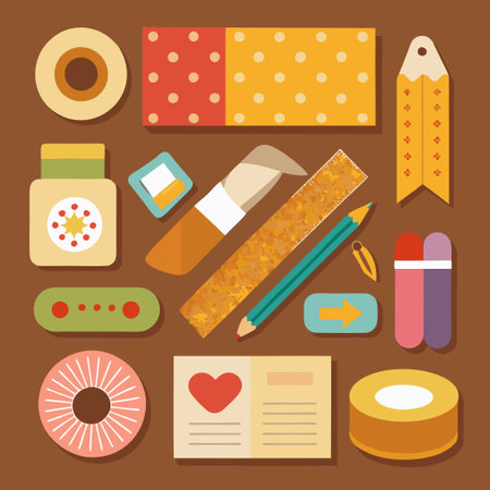 Intricate Collage of Washi Tape and Stationery Accessories in Earthy Brown Tonesのイラスト素材