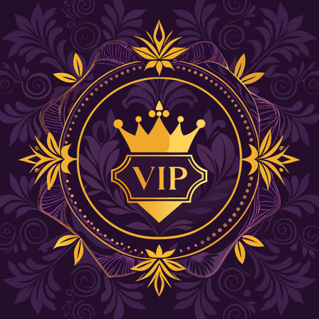 VIP Royal Purple Label with Golden Frame and Crown: A Symbol of Luxury and Statusのイラスト素材