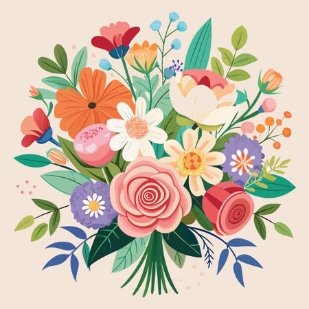 Hand-Painted Watercolor Bouquet Adorned with Vibrant Floral Charmsのイラスト素材