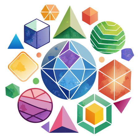 Vibrant Watercolor Geometric Shapes Vector Collection of Four Unique Designsのイラスト素材
