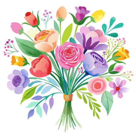 Hand-Painted Watercolor Bouquet: A Vibrant Explosion of Flowersのイラスト素材