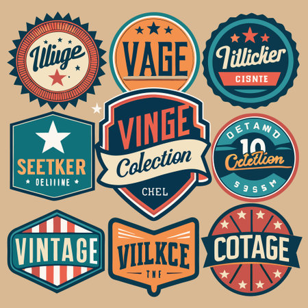 Nostalgic Word Art Stickers for Vintage Badge Designs and Scrapbookingのイラスト素材