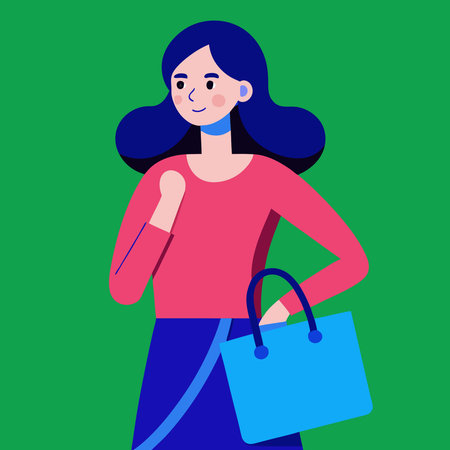 Stylish Woman Carrying a Vibrant Blue Tote Bag for a Casual Day Outのイラスト素材