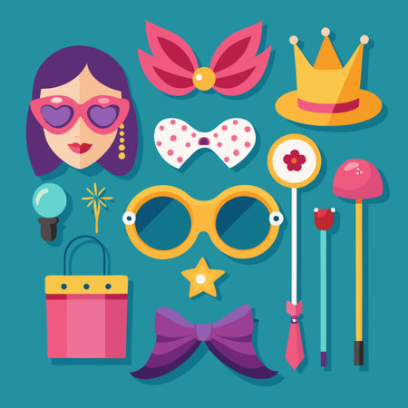 Vector Set of Assorted Woman Accessories for Photo Booth Propsのイラスト素材