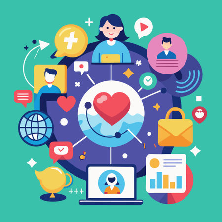 Illustration of Social Media Connectivity and Digital Communicationのイラスト素材