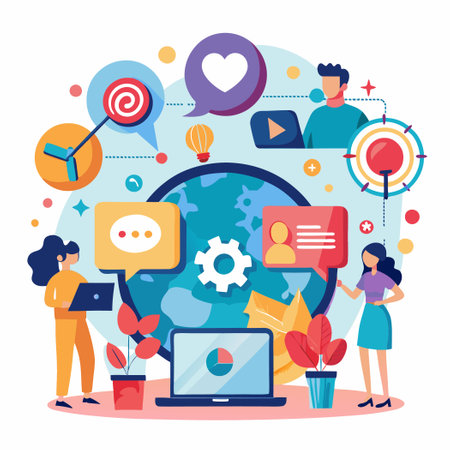 Creative Illustration Depicting Social Media Connections and Impactのイラスト素材