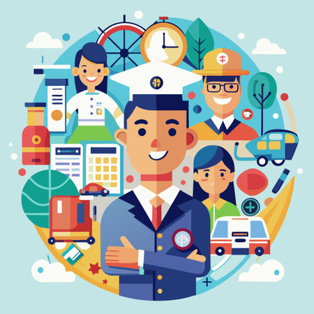 Diverse Careers and Professions Illustrated with Vector Graphicsのイラスト素材