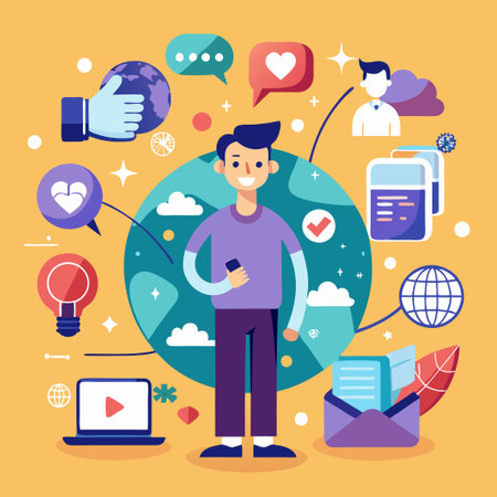Vibrant Illustration of the Evolving Social Media Landscape with Diverse User Engagementのイラスト素材
