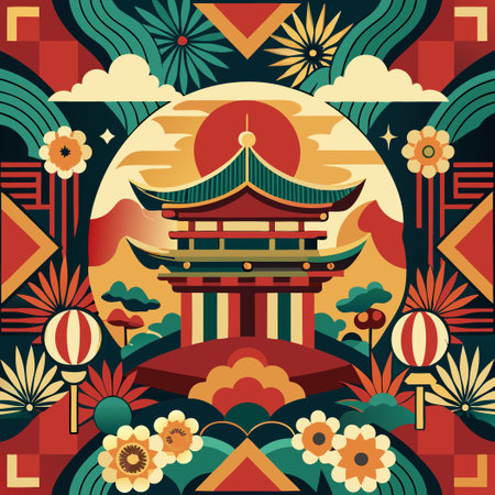 Exquisite Japanese Inspired Pattern Set with Intricate Designsのイラスト素材