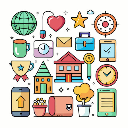 Comprehensive Illustration Set of Diverse Icons Isolated on Whiteのイラスト素材