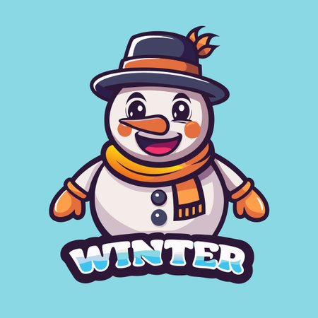 Snowman Cartoon Mascot Character Vector Illustration. Merry Christmas and Happy New Yearのイラスト素材