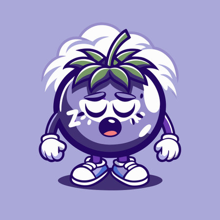 Crying Tomato Cartoon Mascot Character Vector Illustration on Purple Backgroundのイラスト素材