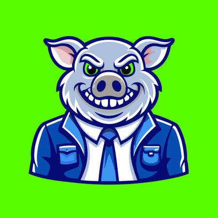 Cute Vector Logo Illustration of a Pig Man Mascot in Fun Cartoon Styleのイラスト素材