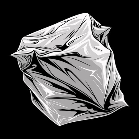 Illustration of a crumpled plastic bag on a black backgroundのイラスト素材