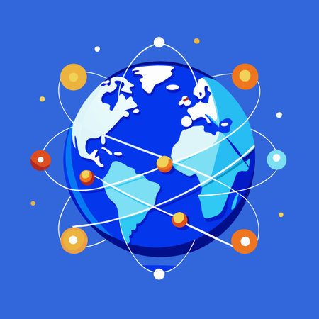 Illustrative Representation of a Global Interconnectedness on Blue Backgroundのイラスト素材