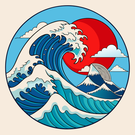 Wavy Japanese Doodle with Intricate Lines and Patternsのイラスト素材