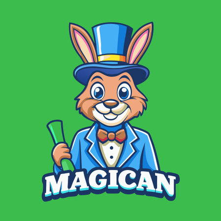 Enchanting Vector Illustration of a Magician Rabbit Mascot with Wandのイラスト素材