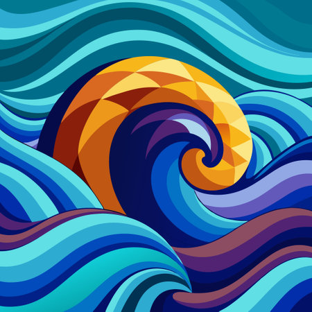 Abstract Wave Pattern Background in Shades of Green and Blueのイラスト素材