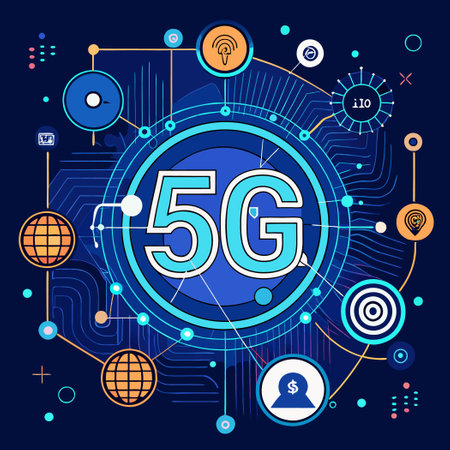 Blue-Toned G Networking Technology Concept with Digital Elementsのイラスト素材