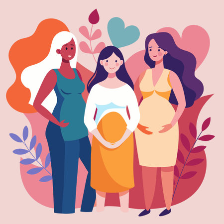 Diverse Pregnant Women in Minimalist Illustrations for Modern Parenting Contentのイラスト素材